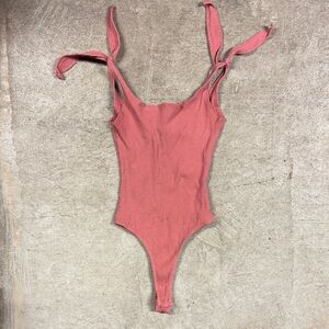 Lulu's Dusty Rose Ribbed Bodysuit